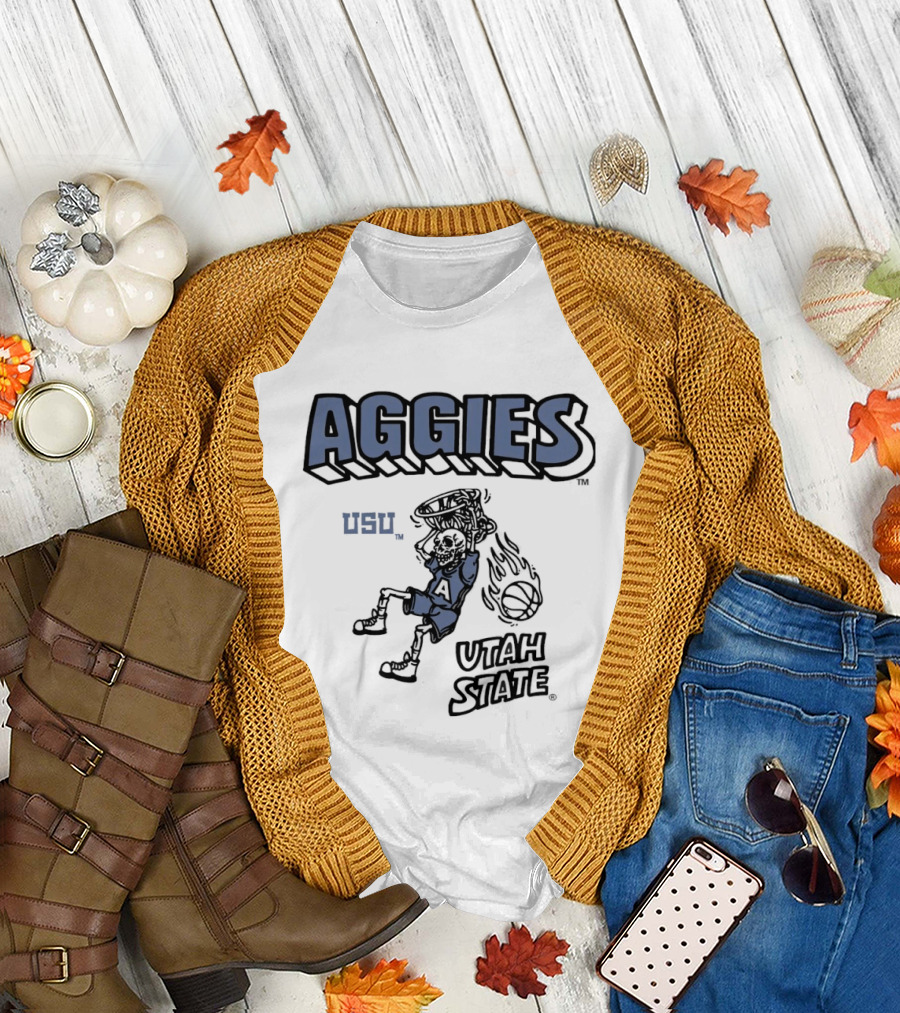 Utah State Aggies Skeleton USU Basketball Dunk T-Shirt