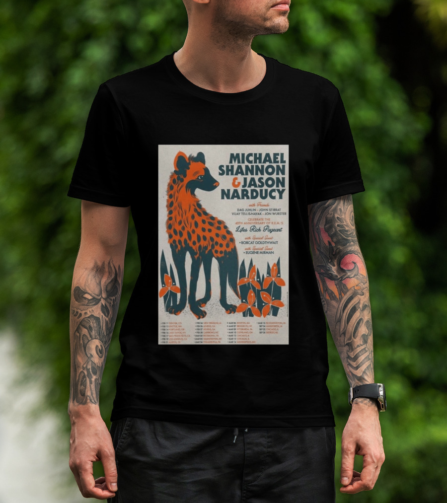 Michael Shannon Jason Narducy Friends Lifes Rich Pageant Tour 40th Anniversary Featuring Bobcat Goldthwait Eugene Mirman T-Shirt