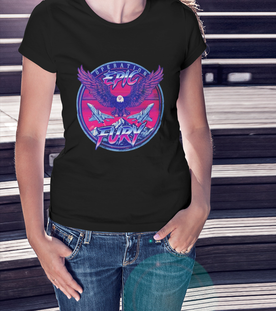 Operation Epic Fury Eagle Fighter Jets Mountain Circle T-Shirt