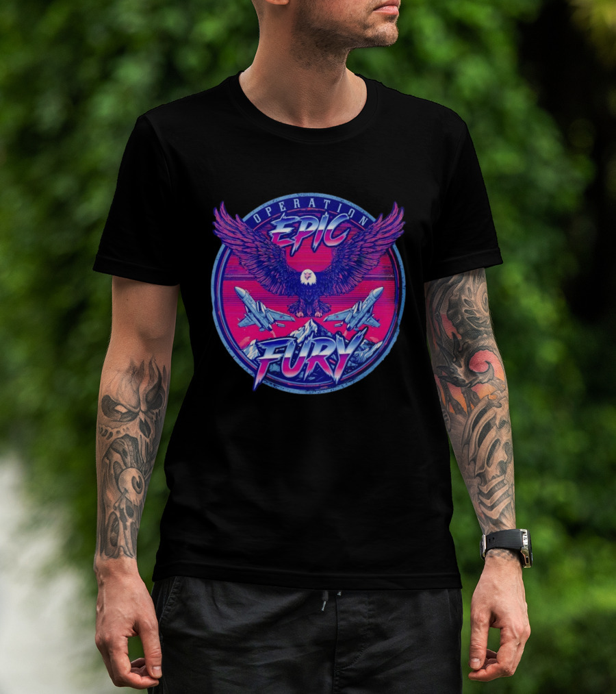 Operation Epic Fury Eagle Fighter Jets Mountain Circle T-Shirt