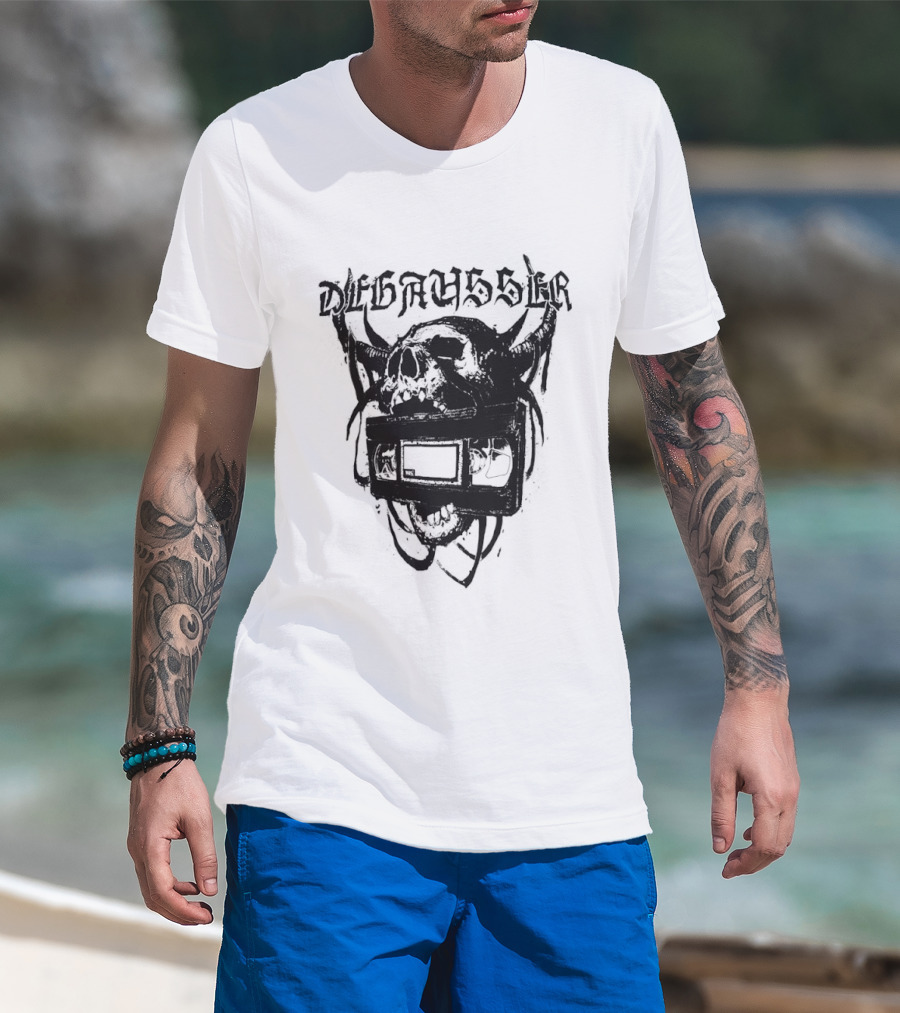 Degausser Skull Grunge Aesthetic With Horns And TV Screen T-Shirt
