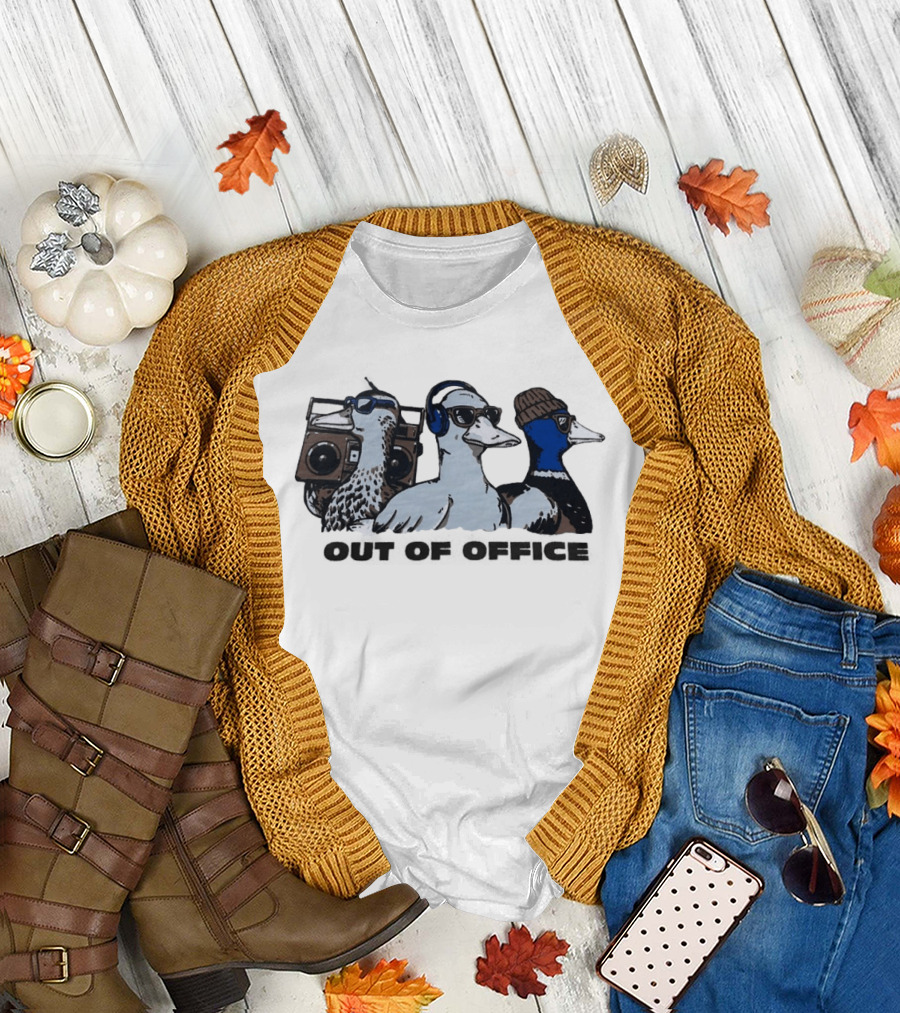 Out Of Office Ducks With Boom Box Headphones Beanie Sunglasses T-Shirt