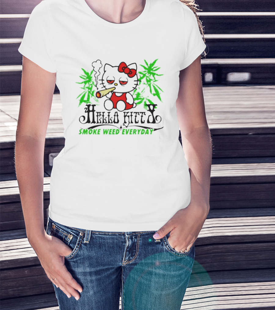 Hello Kitty Smoke Weed Everyday Cannabis Leaves T-Shirt