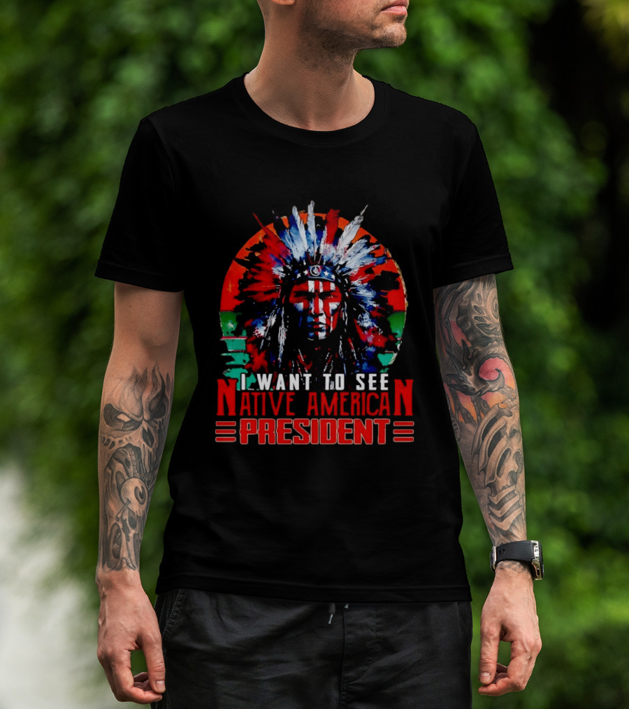 Native American President Bold Statement Feathers Headdress Vision T-Shirt