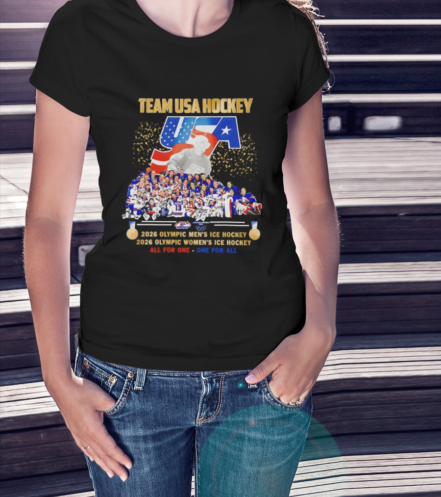 Team USA Hockey 2026 Olympic Men's Women's Ice Hockey All For One One For All T-Shirt