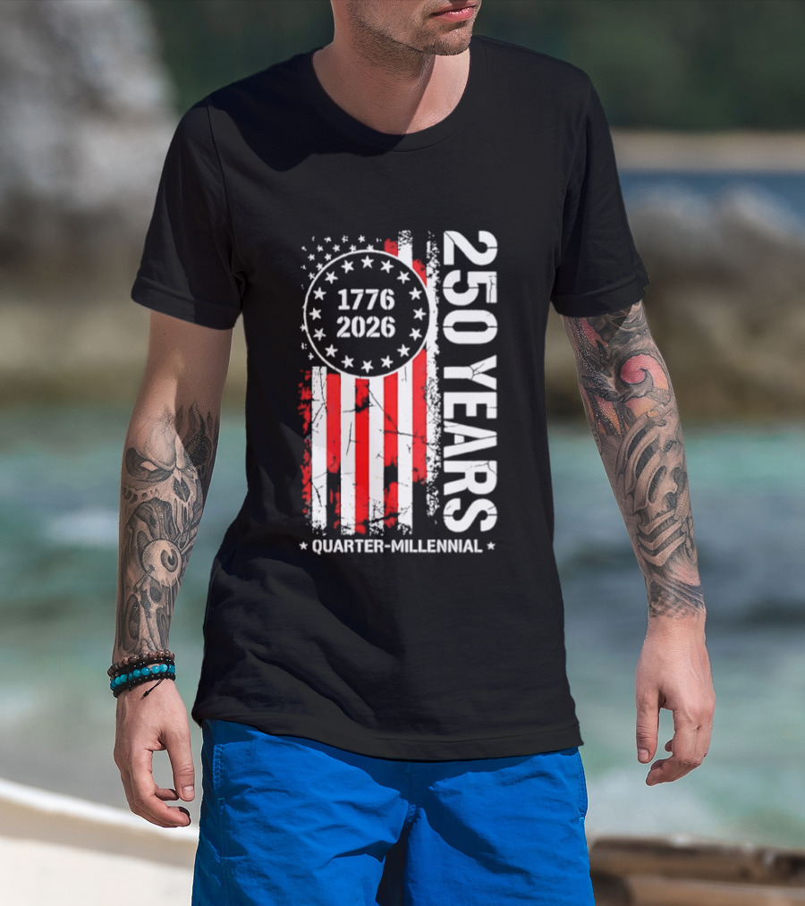 USA 250 Years 1776 2026 Quarter Millennial American Flag T-Shirt