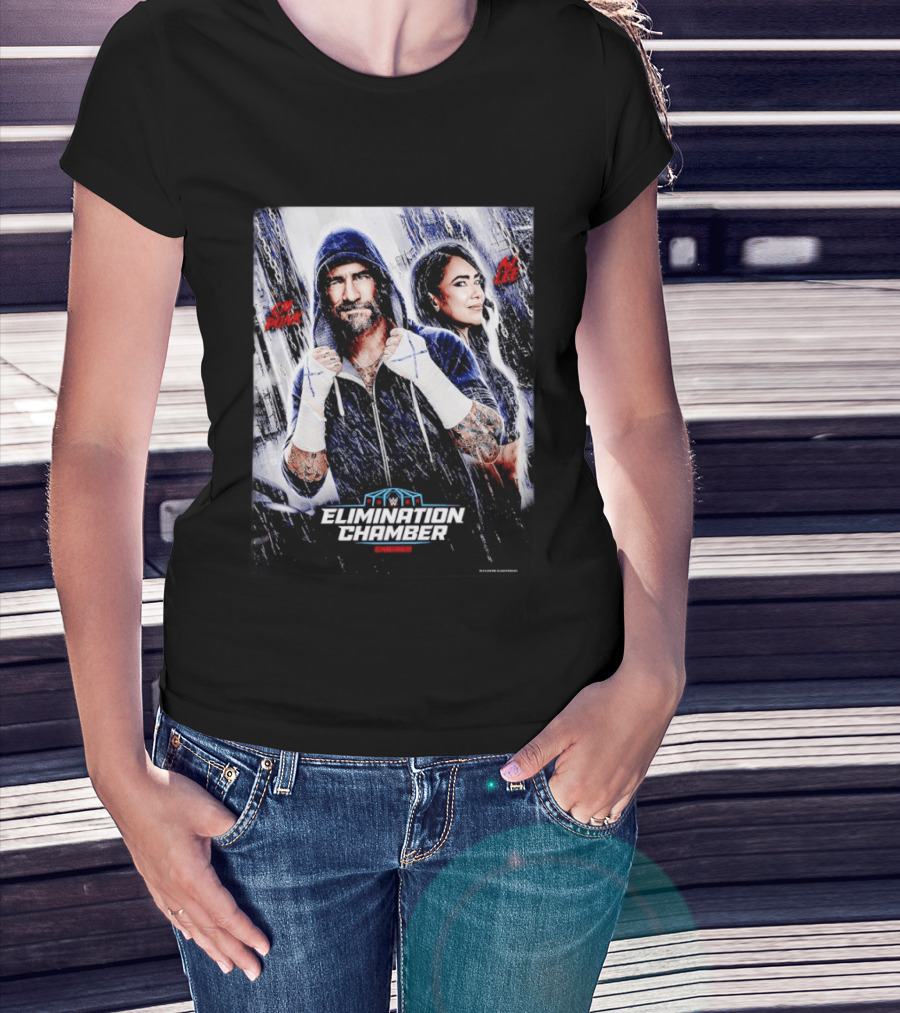 CM Punk AJ Lee WWE Elimination Chamber 2026 Chicago Event T-Shirt
