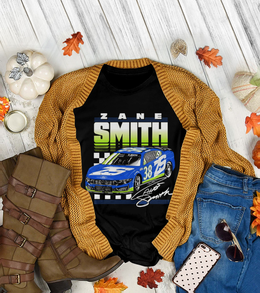 Zane Smith 38 Ford Mustang Dark Horse Front Row Motorsports Racing Car T-Shirt