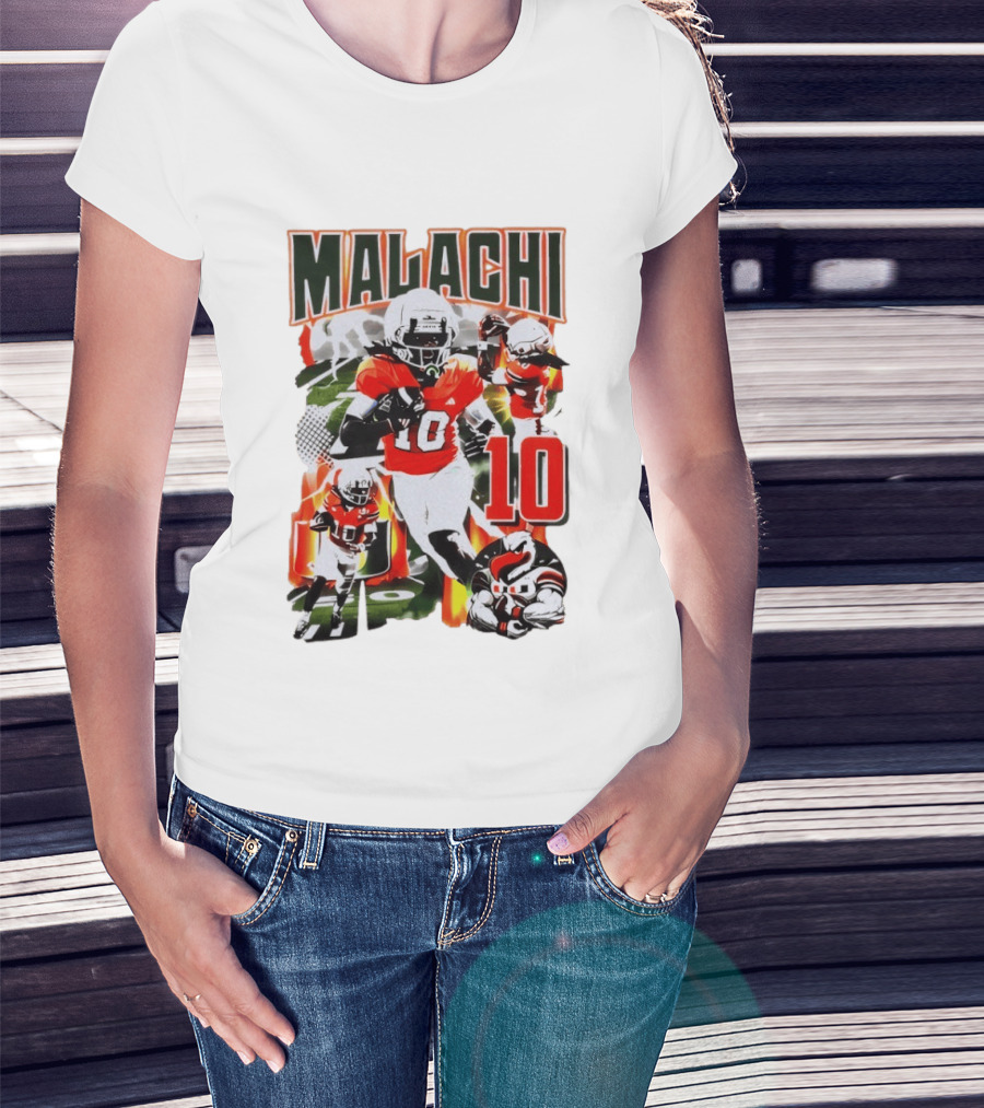 Malachi 10 Miami Hurricanes Football Player Action Collage T-Shirt