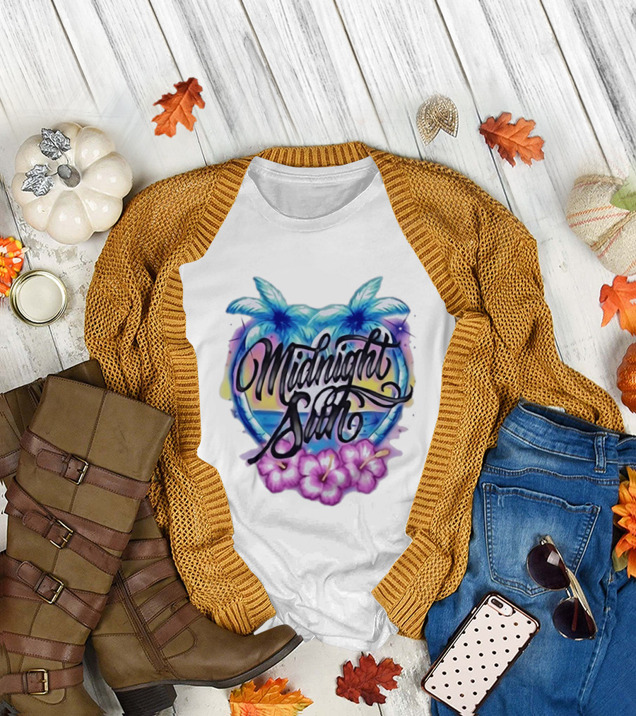 Midnight Sun Tropical Vibes Palm Trees And Hibiscus T-Shirt