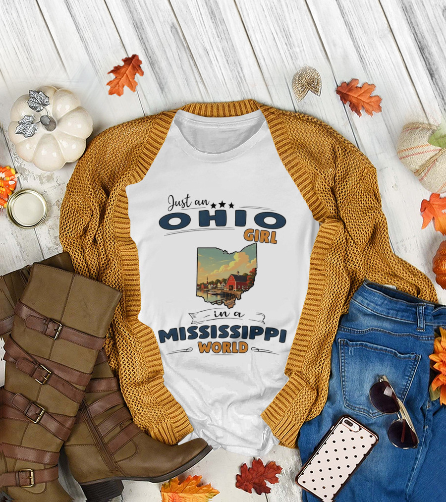 Just an Ohio Girl in a Mississippi World Ohio Map Scene T-Shirt