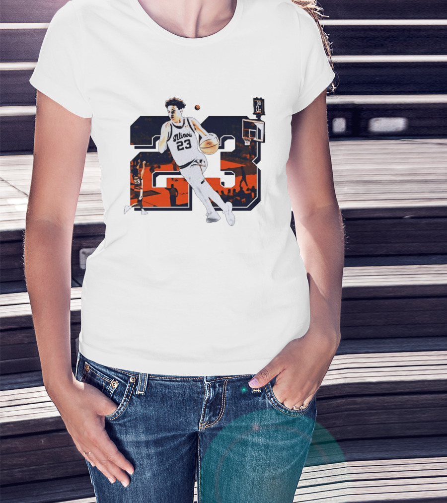 Illinois Fighting Illini Basketball Keaton Wagler 23 Number Dunk T-Shirt