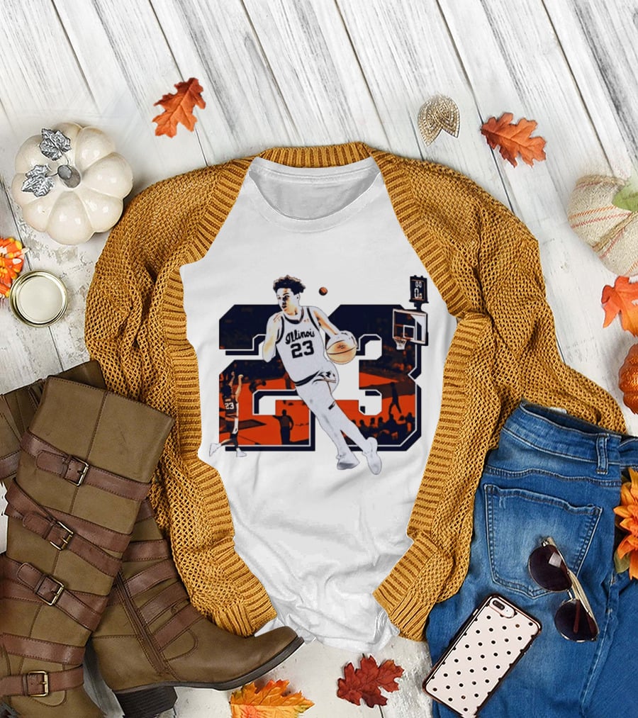 Illinois Fighting Illini Basketball Keaton Wagler 23 Number Dunk T-Shirt