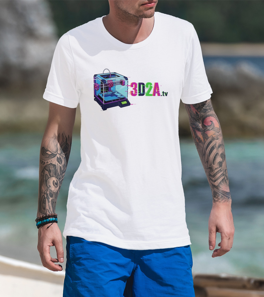 3DZA TV 3D Printer Neon Glitch Aesthetic T-Shirt