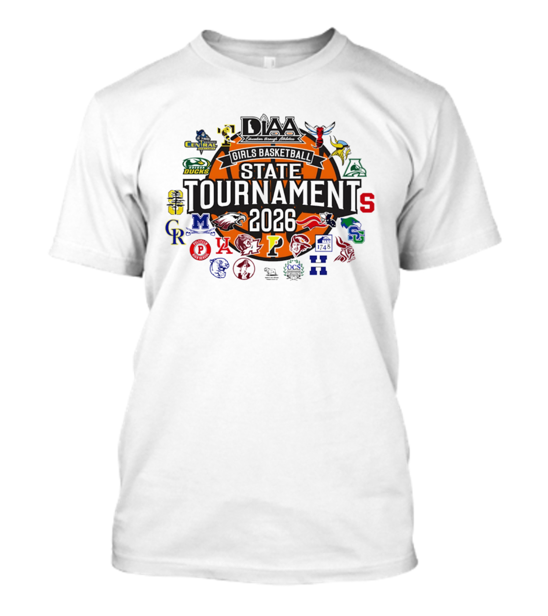 DIAA Girls Basketball State Tournament 2026 Central Ducks Vikings Panthers Lions Cougars Ravens Logos T-Shirt