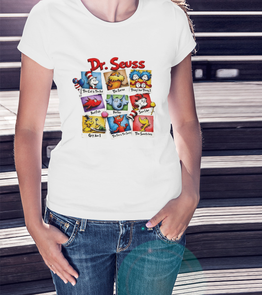 Dr. Seuss The Cat In The Hat The Lorax Thing 1 And Thing 2 Red Fish Horton Sam I Am Guy Am I The Fox In The Socks The Sneetches T-Shirt