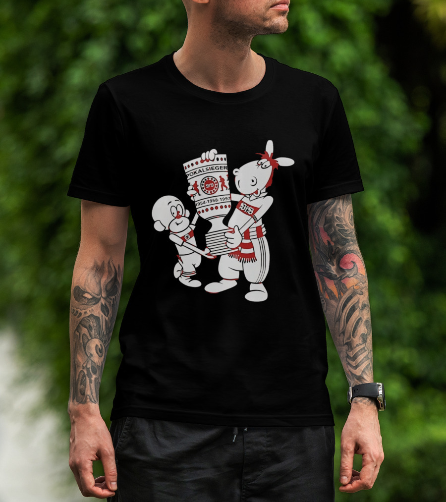 VfB Pokal Affle Und Pferdle Cartoon Celebrating Trophy T-Shirt