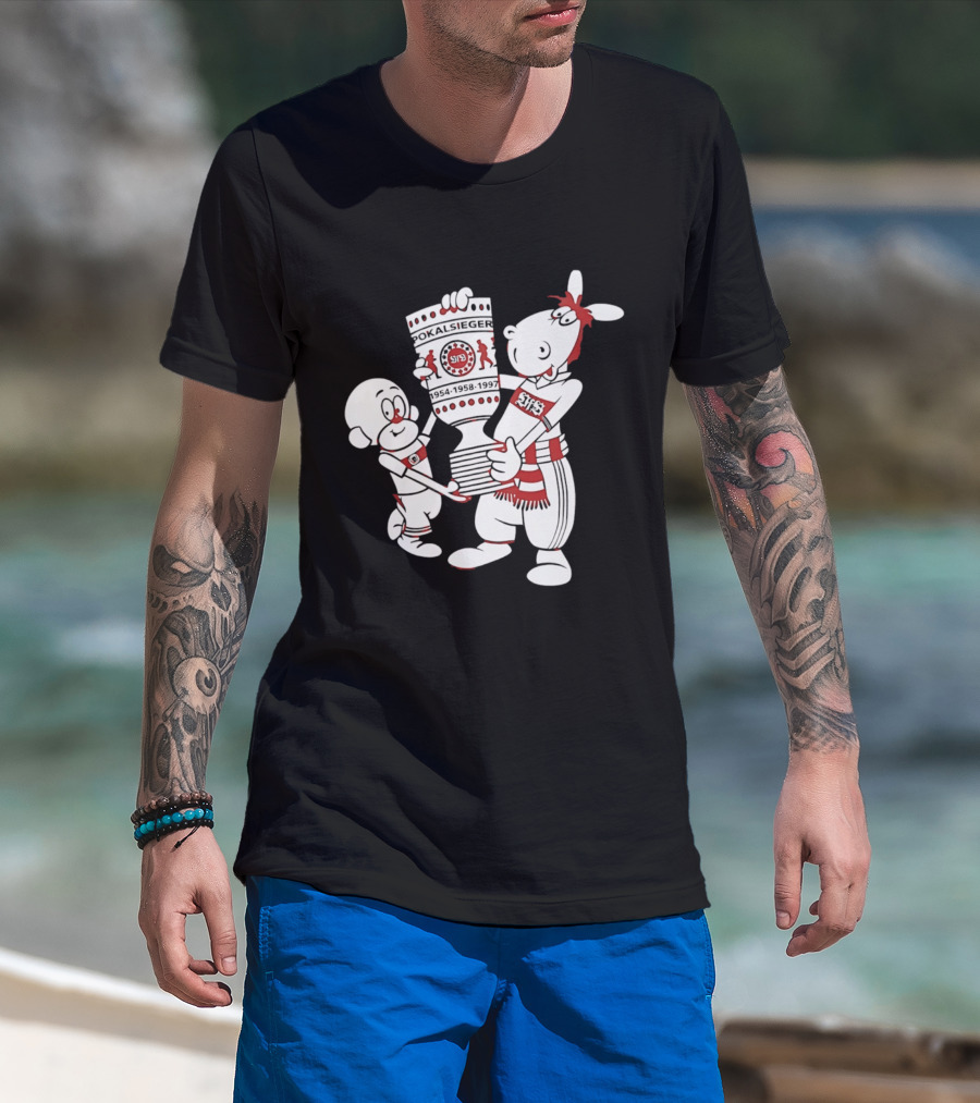 VfB Pokal Affle Und Pferdle Cartoon Celebrating Trophy T-Shirt