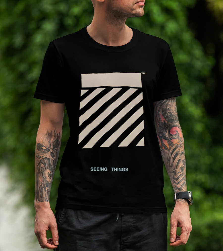 Off White Seeing Things Beige Diagonal Stripes T-Shirt