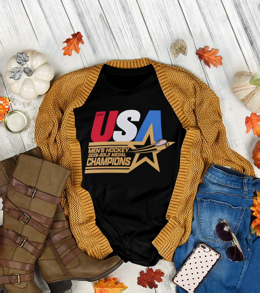 USA Men's Hockey 2026 Gold Medal Champions Star T-Shirt