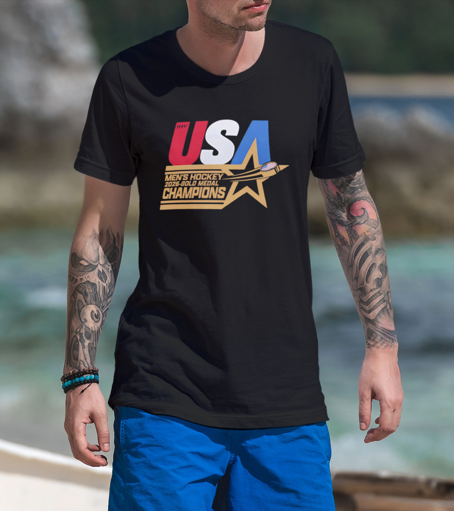 USA Men's Hockey 2026 Gold Medal Champions Star T-Shirt