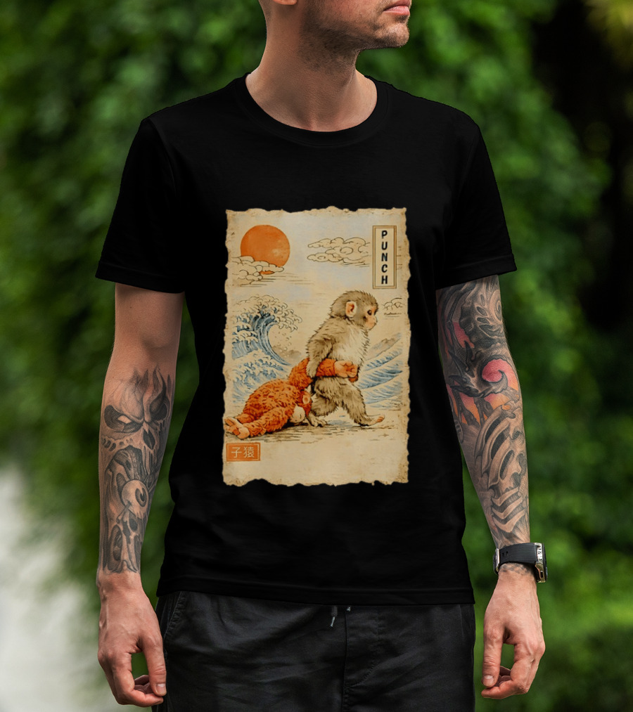 Punch Monkey Ukiyo E Wave Sun Kanji T-Shirt