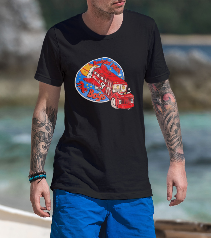 Bussin With The Boys Rocket Bus Adventure Retro Cartoon T-Shirt