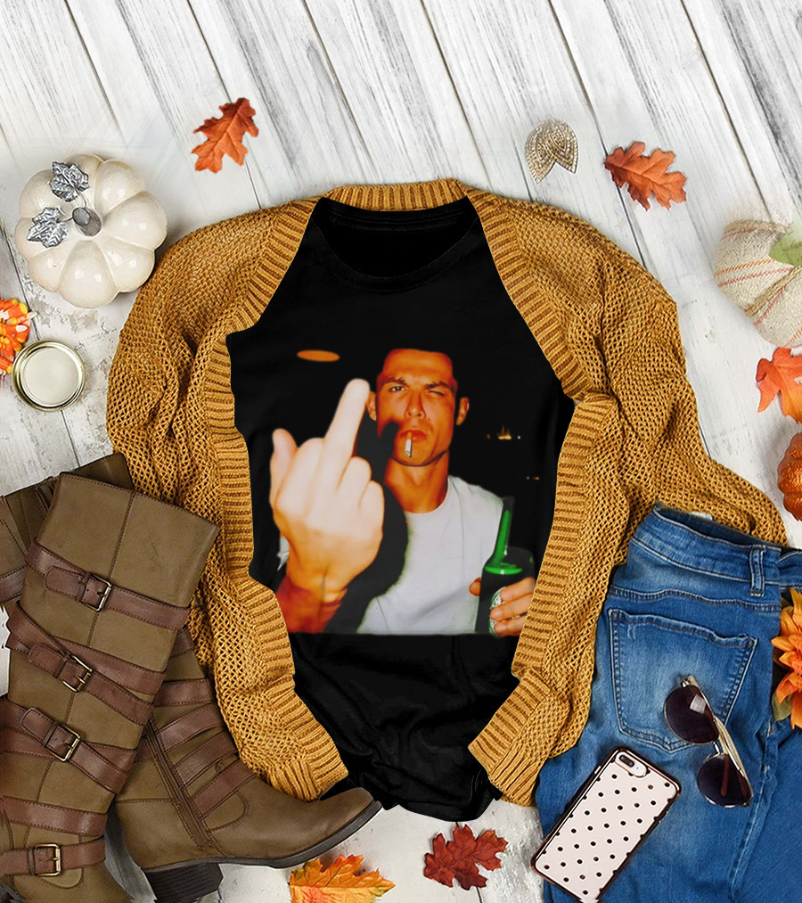 Cristiano Ronaldo Middle Finger Smoking Drinking After Hours T-Shirt