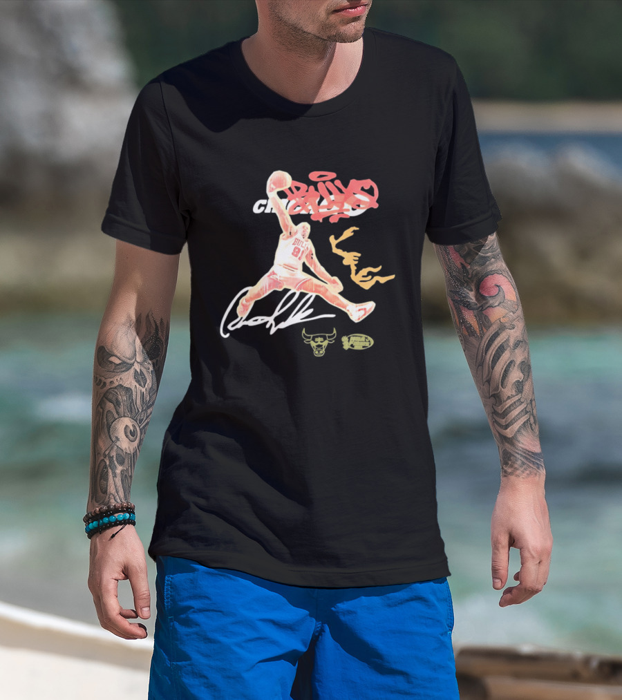 Dennis Rodman Bulls 91 Chicago Basketball Legend Dunk T-Shirt
