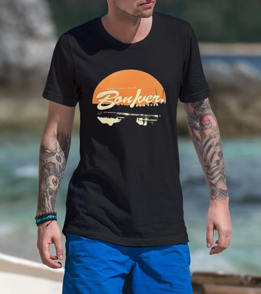 Greetings From Bon Iver Boniver Text Semi Circle Orange T-Shirt