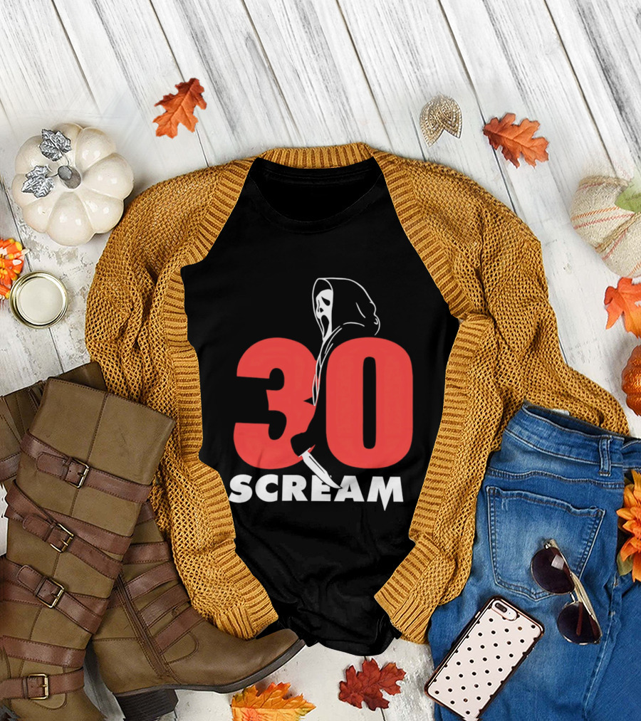 30 Scream Ghost Mask Scythe T-Shirt