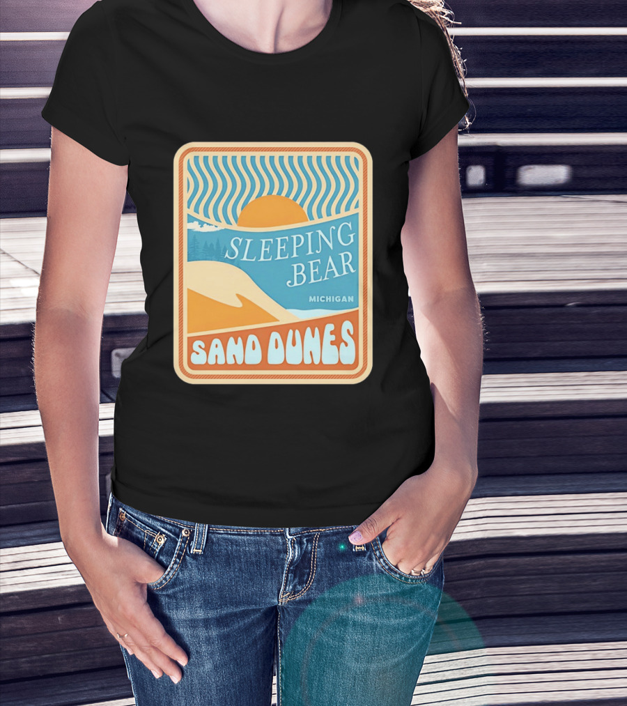 Sleeping Bear Michigan Sand Dunes Retro Sunset Scenic T-Shirt