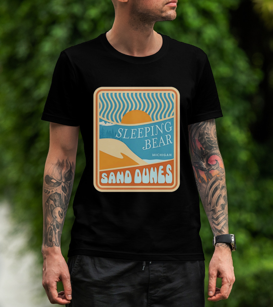 Sleeping Bear Michigan Sand Dunes Retro Sunset Scenic T-Shirt