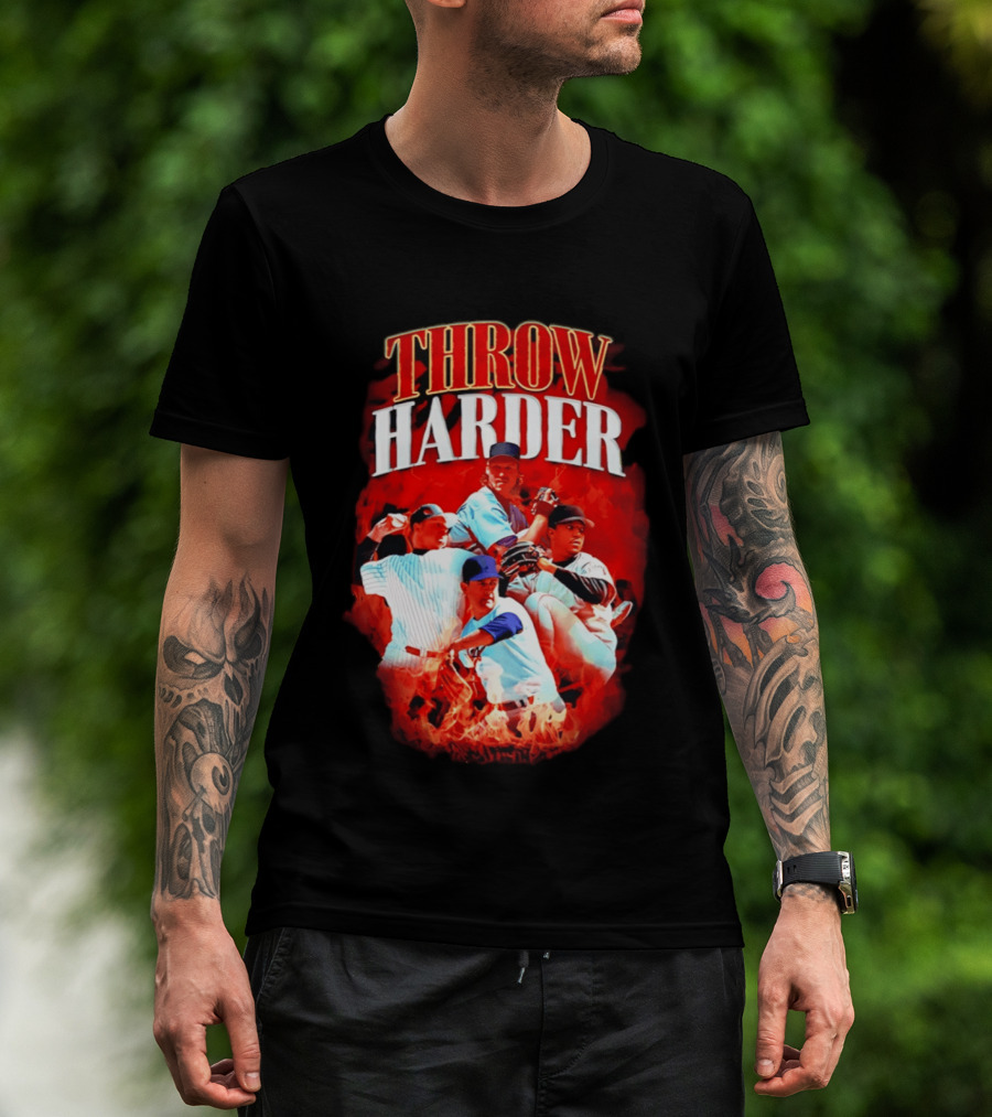 Throw Harder Baseball Players With Fire T-Shirt
