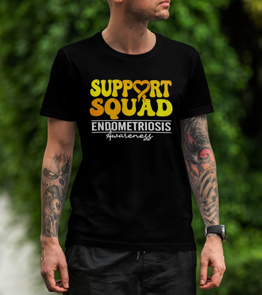 Support Squad Endometriosis Awareness Yellow Ribbon Heart T-Shirt