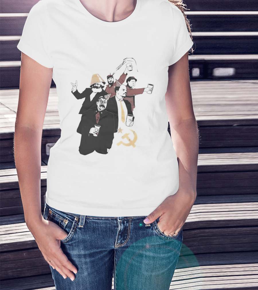 Drunk Karl Marx Vladimir Lenin Joseph Stalin Mao Zedong Fidel Castro Party Communist Humor Lamp Hat T-Shirt
