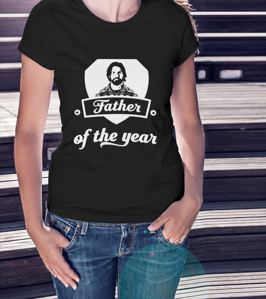 Father Of The Year Beard Plaid Shield Stars T-Shirt