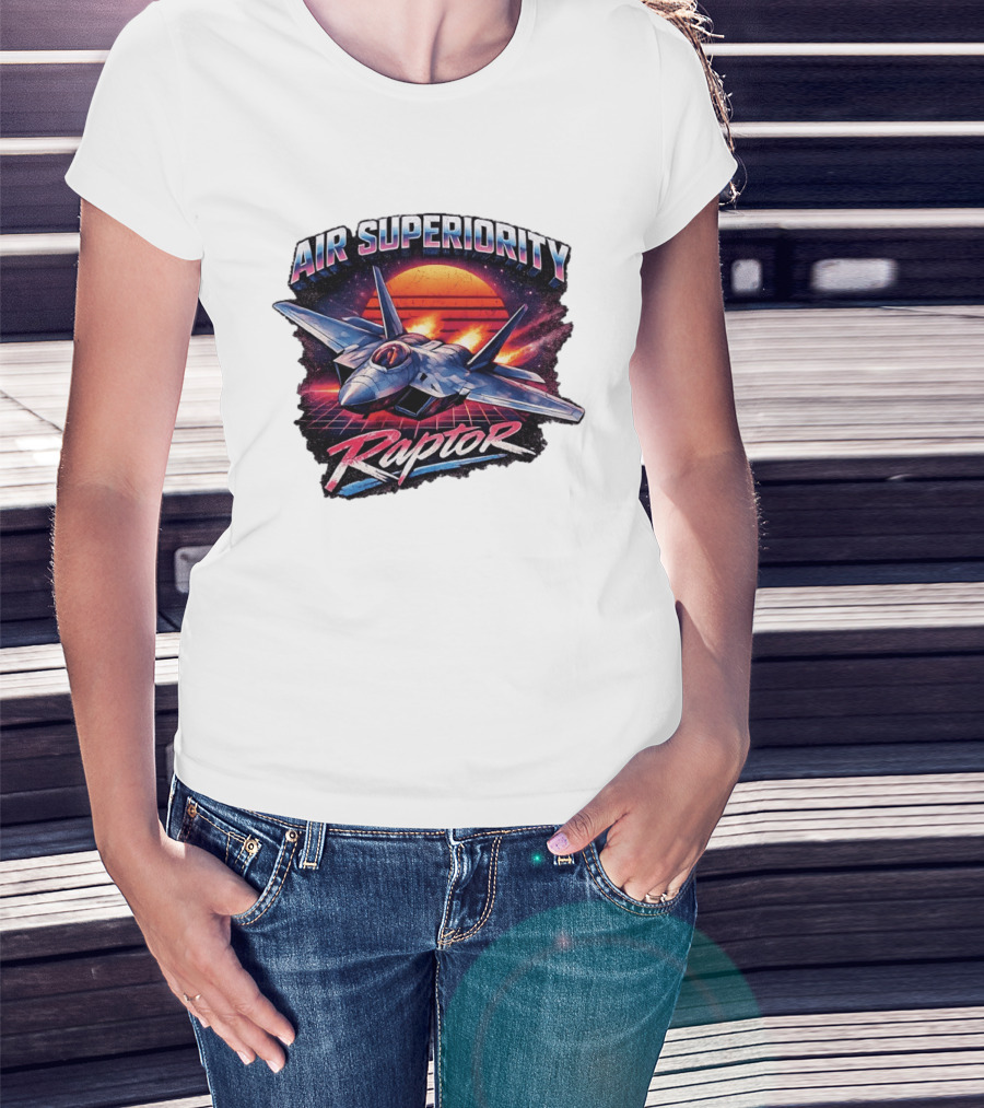 Air Superiority Raptor Fighter Jet Retro Sunset T-Shirt