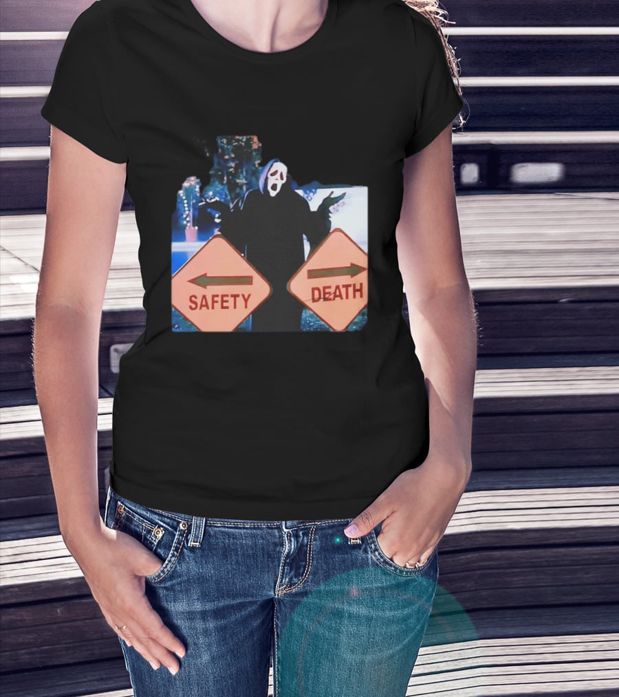 Ghostface Scream Safety Left Death Right Signs T-Shirt