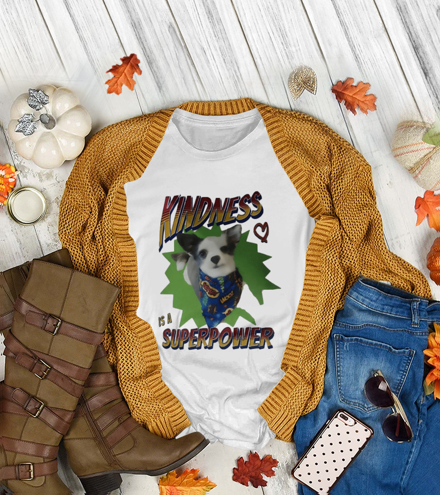 Kindness Is a Superpower Dog with Cape and Heart T-Shirt