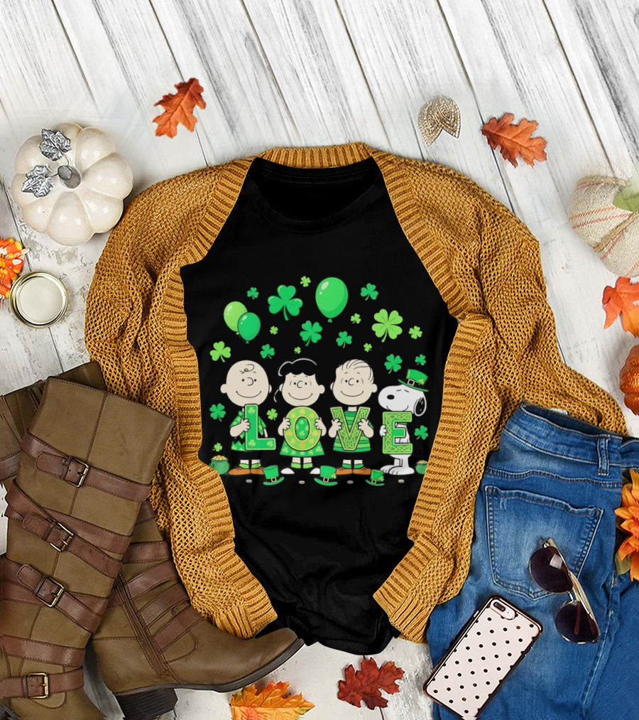 Snoopy Charlie Brown and Friends Love Shamrock St. Patrick's Day Celebration T-Shirt
