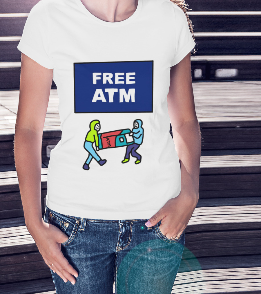 Free ATM Funny Cartoon Drawing T-Shirt