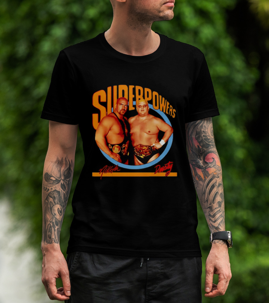 Superpowers Wrestling Legends Nikita Koloff And Dusty Rhodes Championship Belts T-Shirt