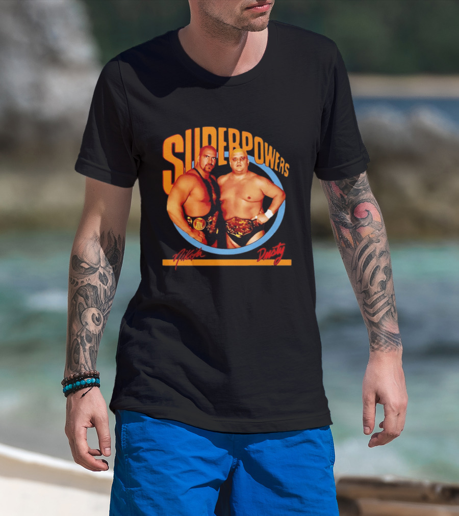 Superpowers Wrestling Legends Nikita Koloff And Dusty Rhodes Championship Belts T-Shirt