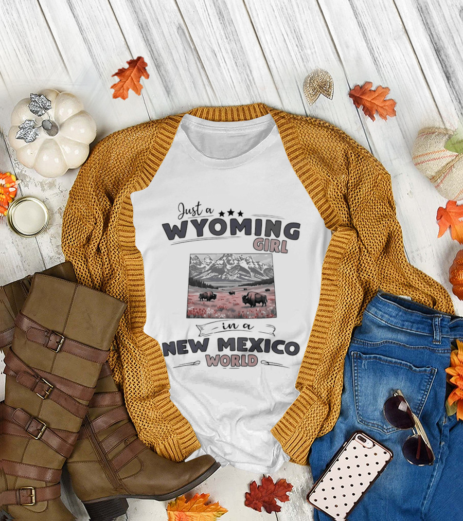Just a Wyoming Girl in a New Mexico World with Buffalo and Stars T-Shirt