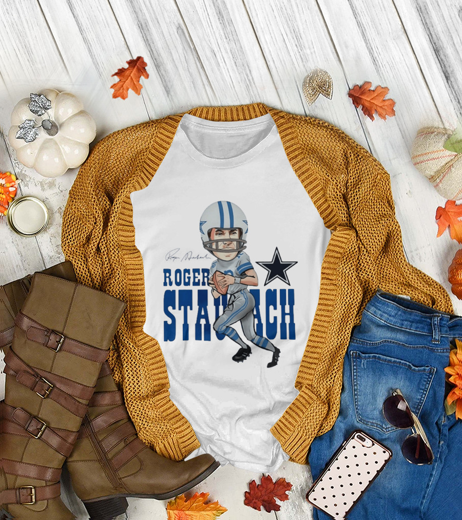Roger Staubach Dallas Cowboys Football Cartoon with Star T-Shirt