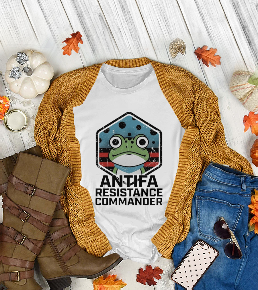 Antifa Resistance Commander Frog Hexagon T-Shirt