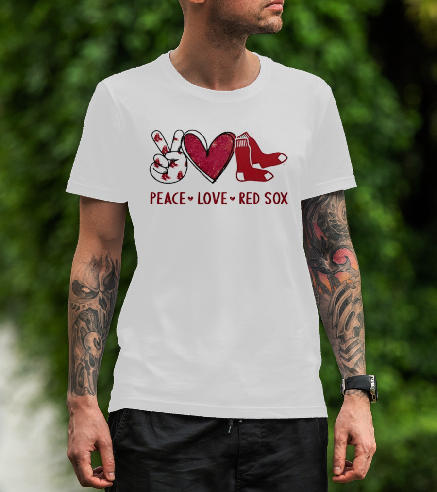 Peace Love Red Sox Hand Sign Heart Shape Socks T-Shirt