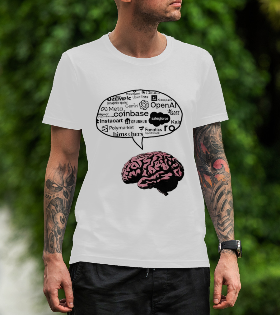 Capitalism Brain Thinking With Tech Giants Logos OpenAI Meta Twitter Coinbase Brands T-Shirt