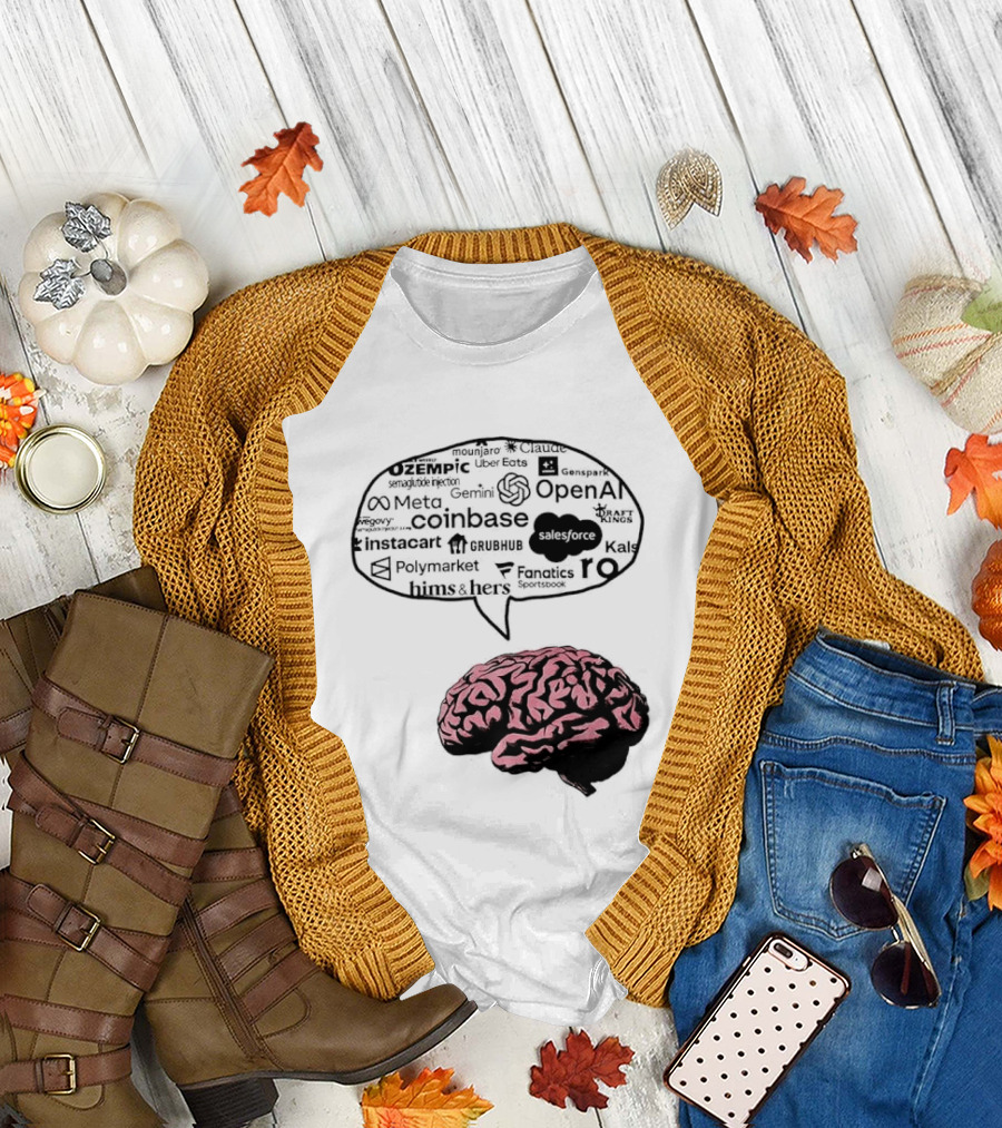 Capitalism Brain Thinking with Tech Giants Logos OpenAI Meta Twitter Coinbase Brands T-Shirt